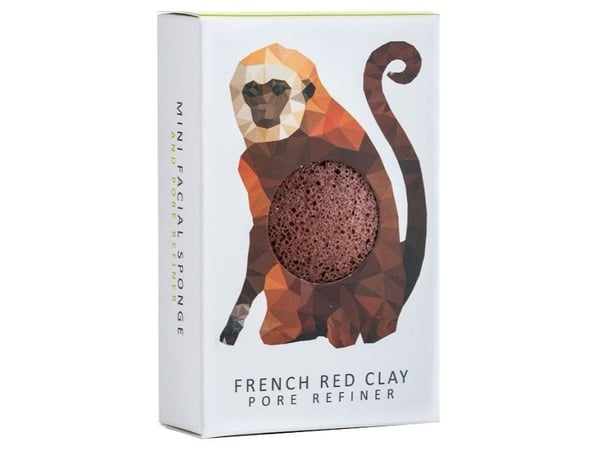 The Konjac Rainforest Monkey Mini Face Puff Red French Clay