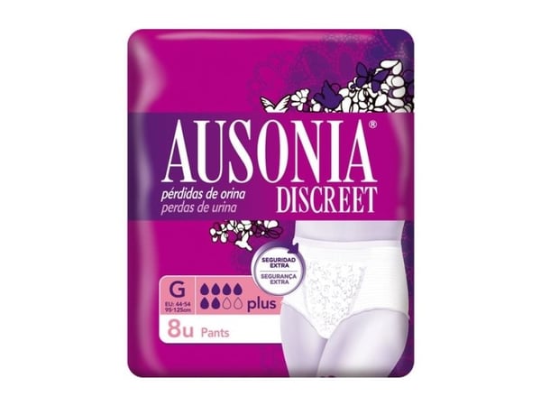 Ausonia DISCREET Plus G, Kvinne, Hvit, Velcro mappe, 95 - 125 cm, 8 stykker, Boks