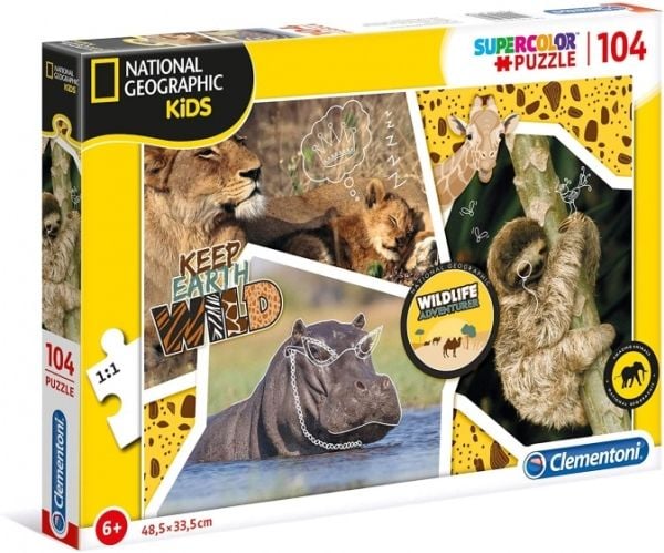 Clementoni SuperColor National Geographic Kids - Adventure wildlife - puslespill - 104 deler