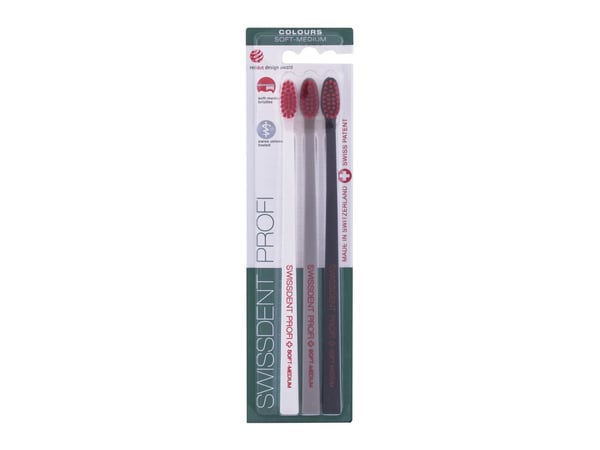 Swissdent Colours myk-medium tannbørster (hvit, grå, svart) 3 stk