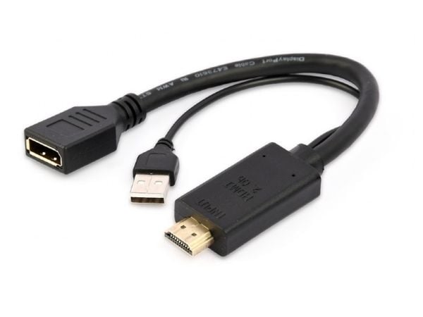 Cablexpert - Videoadapter - DisplayPort hun til HDMI, USB (kun strøm) han - 10 cm - aktiv, 4K30 Hz tuki