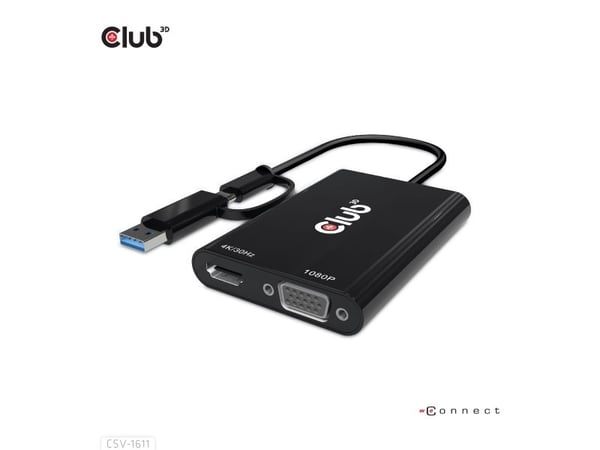 CLUB3D CSV-1611, 0,22 m, USB Type-C, HDMI + VGA (D-Sub), Uros, Naaras, Suora