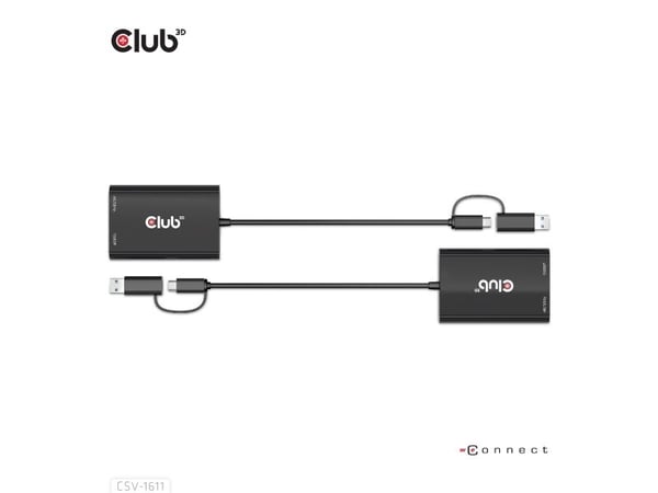 CLUB3D CSV-1611, 0,22 m, USB Type-C, HDMI + VGA (D-Sub), Uros, Naaras, Suora