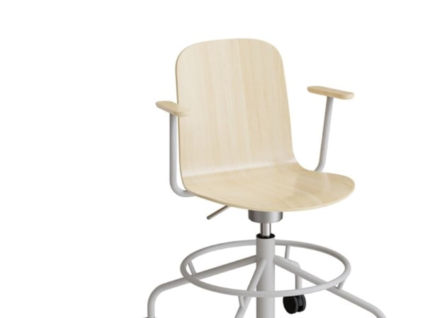 Stol ADD 5903, Fodkryds, hjul og armlæn, Birk laminat, Hvidt stel