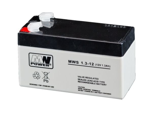 MW Power MWS 1.3-12, Forseglet blysyre (VRLA), 12 V, 1 stykker, Sort, 1,3 Ah, 15 A