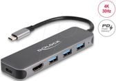 Delock - Hub - 3 x USB 3.2 Gen 1 + 1 x USB-C (strømlevering) + 1 x HDMI - stasjonær