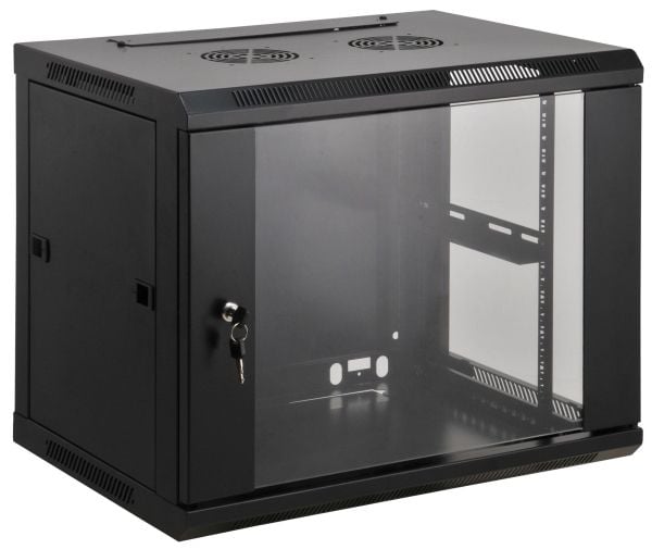 Intellinet Network Cabinet, Wall Mount (Standard), 6U, Usable Depth 500mm/Width 540mm, Black, Assembled, Max 60kg, Metal & Glass Door, Back Panel, ...