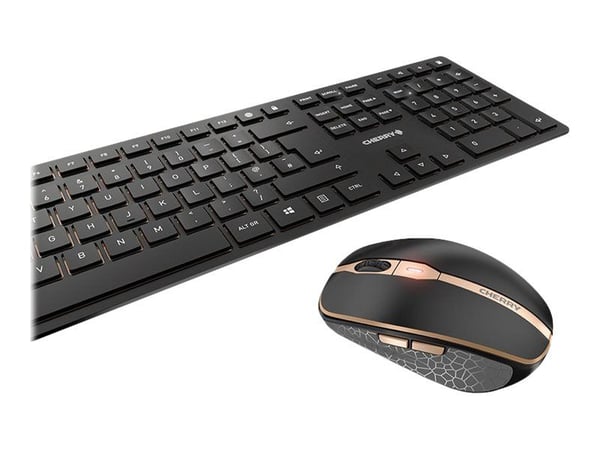 CHERRY DW 9100 SLIM, Langaton, RF Wireless + Bluetooth, QWERTY, Musta, Sisältää hiiren