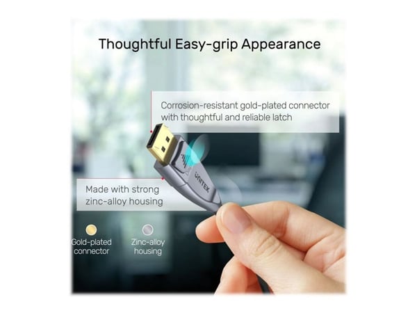 Unitek Ultrapro C1618GY - DisplayPort-kabel - DisplayPort (hann) låst til DisplayPort (hann) låst - DisplayPort 1.4 - 20 m - Active Optical Cable (...