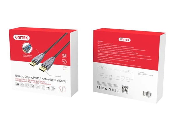 Unitek Ultrapro C1618GY - DisplayPort-kabel - DisplayPort (hann) låst til DisplayPort (hann) låst - DisplayPort 1.4 - 20 m - Active Optical Cable (...