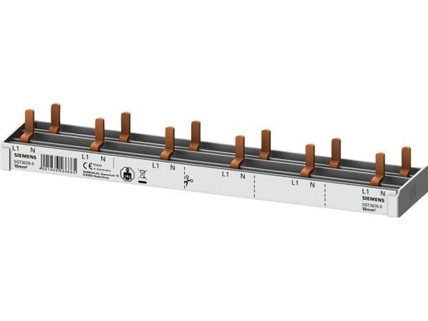 Kytkentäväylä 1P+N 10mm2 nasta 12 modulaarinen 6x (AFDD 5SM6 + 6x 5SV1 / 5SL60) täysi eristys 5ST3676-0