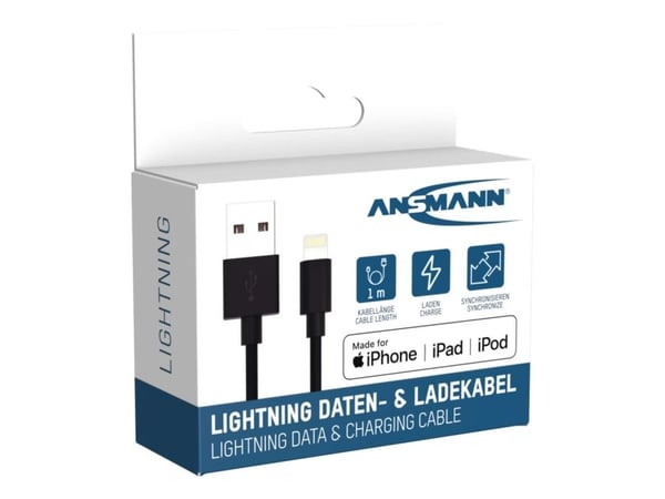 Ansmann 1700-0131, 1 m, Lightning, USB A, Hanstik, Hanstik, Sort