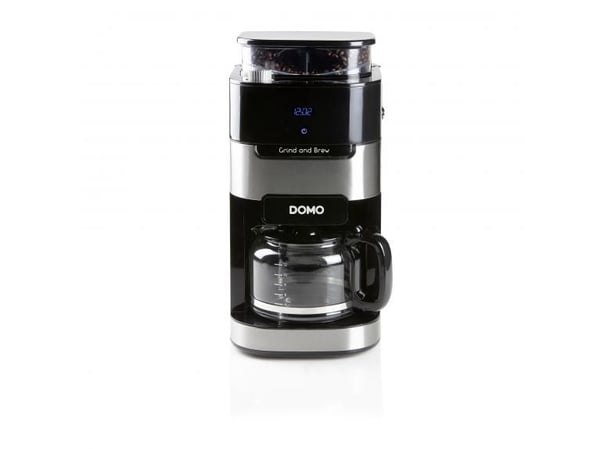 Domo DO721K, Droppande kaffebryggare, Kaffebönor, Malat kaffe, Inbyggd kvarn, Svart, Rostfritt stål