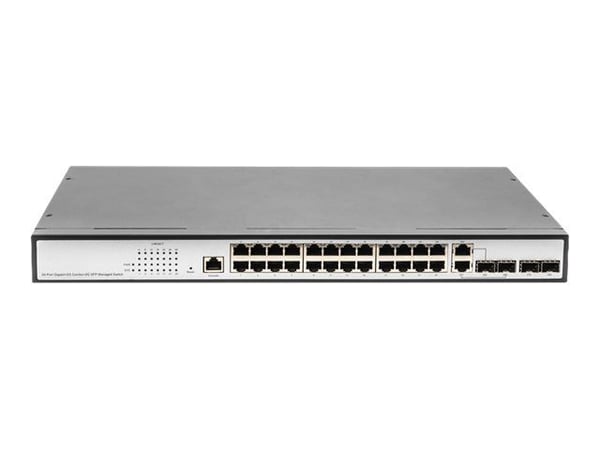 DIGITUS DN-80221-3 - Switch - Styrt - 24 x 10/100/1000 + 2 x 10/100/1000/SFP (opplink) + 2 x SFP (mini-GBIC) (opplink) - stasjonær, rackmonterbar