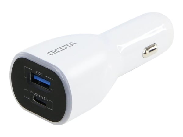 DICOTA Universal PRO - Bilstrømadapter - 100 watt - 5 A - QC 3.0 - 2 utgangskontakter (USB-type A, USB-C) - på kabel: USB-C - hvit