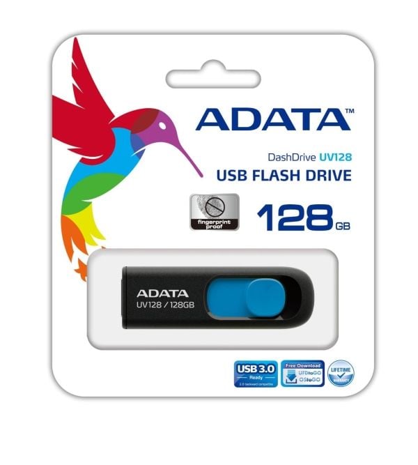 ADATA DashDrive UV128 - USB flash-enhet - 128 GB - USB 3.0 - svart, blå