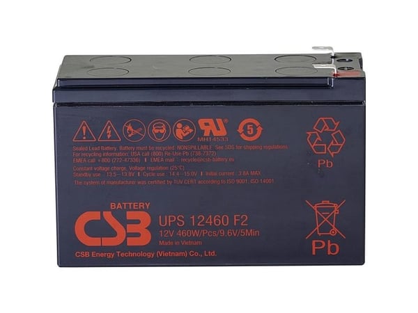 CSB Battery UPS 12460 high-rate Lyijyakku 12 V 9,6 Ah Lyijyakku (B x K x S) 151 x 99 x 65 mm Litteä pistoke 6,35 mm Huoltovapaa, alhainen itsepurka...