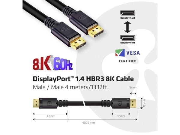 Club 3D - DisplayPort-kabel - DisplayPort (hann) til DisplayPort (hann) - DisplayPort 1.4 - 4 m - svart