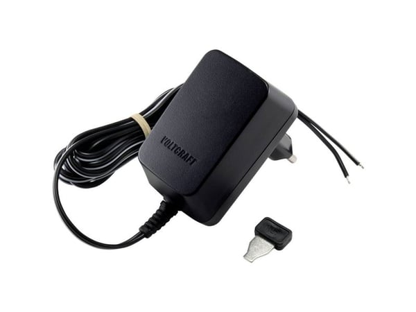 VOLTCRAFT VC-11258675 strømadapter med kontakt, justerbar 3–12 V/DC, 0,6 A, 7,2 W regulerbar utgangsspenning, åpen
