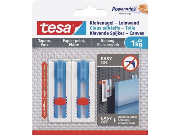 TESA 77778-00000-01, Innendørs, Bildekrok, Blå, Hvit, Polystirol, Limstrimmel, 1 kg