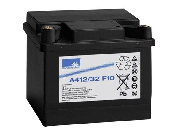 GNB Sonnenschein A412/32 F10 blybatteri 12 V 32 Ah blygel 210 x 181 x 175 mm M10 skrutilkobling vedlikeholdsfritt