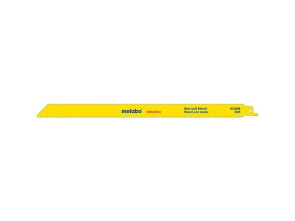 Metabo 628248000, Sabelsagblad, Rør, Plast, Profil, Blad metall, Tre, Tre med spiker, Bimetall, Blå, Hvit, Gult, 30 cm, 1,8 mm