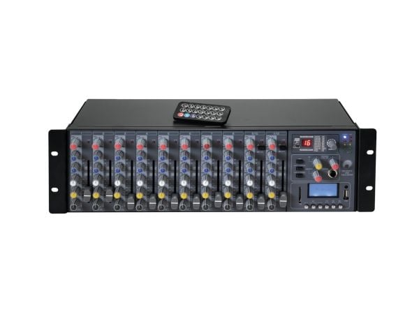 Omnitronic RM-1422FX, 12 kanaler, Rack-montering, 50 W, Sort