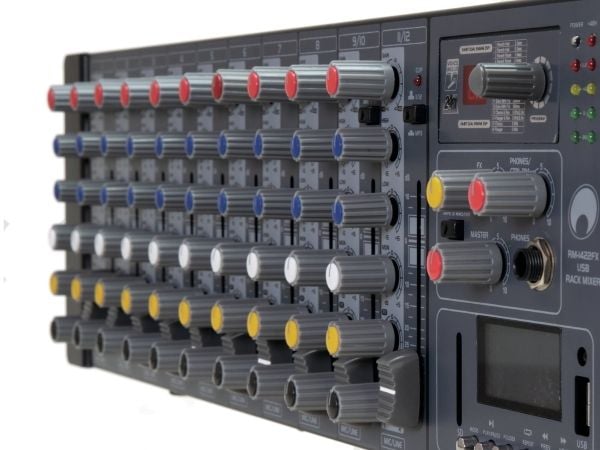 Omnitronic RM-1422FX, 12 kanaler, Rack-montering, 50 W, Sort