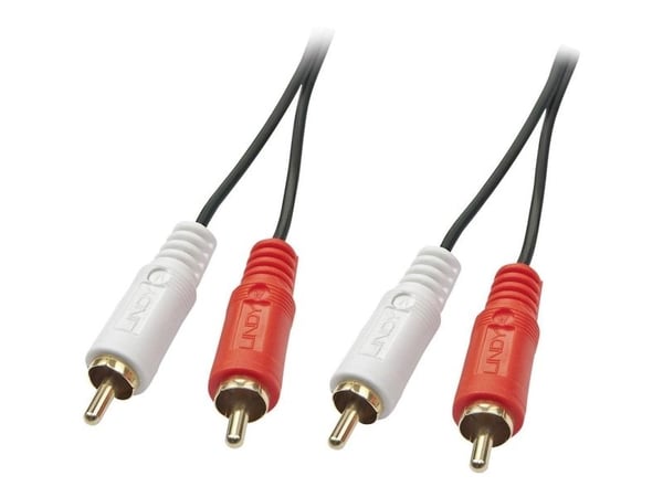 Lindy 35664, 2 x RCA, Hankjønn, 2 x RCA, Hankjønn, 10 m, Rød, Hvit