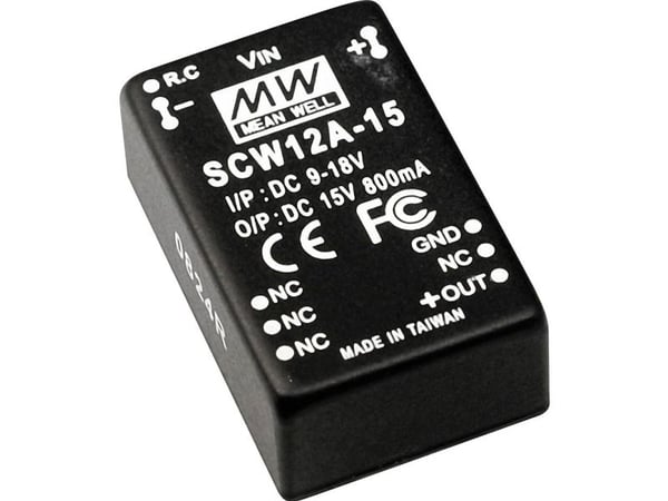 MEAN WELL SCW12B-05, 20,3 mm, 31,8 mm, 12,2 mm, 12 W, 18 - 36 V, 2400 mA