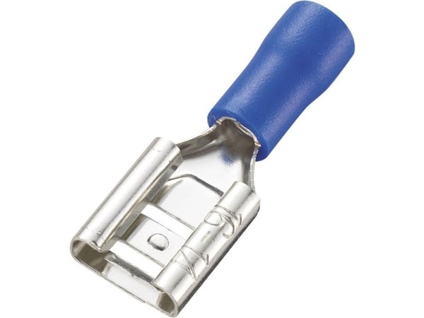 TRU COMPONENTS 737509 flatkabelsko med flatstift, stiftbredde 8,0 mm, stifttykkelse 0,8 mm, 180°, delvis isolert, blå, 100 stk