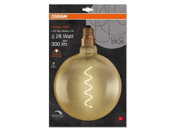 Osram Vintage 1906, 4 W, 28 W, E27, 300 lm, 15000 h, Miellyttävä lämmin valo