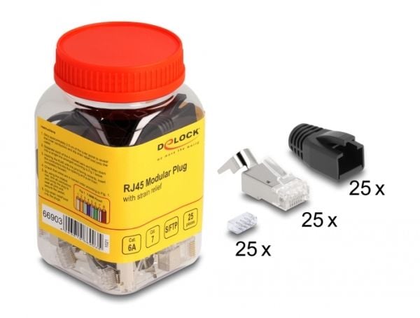 DeLOCK 66903, RJ-45, Musta, Metallinen, Uros, Suora, Polykarbonaatti (PC), Cat6a