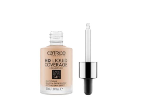 CATRICE HD Liquid Coverage, Drypp flaske, Væske, Beige, Sand Beige, Alle hudtoner, Universell