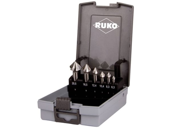 RUKO 102152ERO kjeglesenkersett 6 deler 6,3 mm, 8,3 mm, 10,4 mm, 12,4 mm, 16,5 mm, 20,5 mm HSSE-Co 5 sylinderstang 1 sett