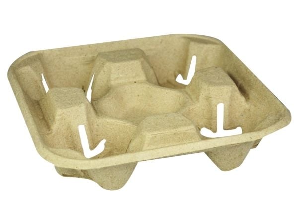 Kopphållarbricka 215x215x42 mm naturpapper för 4 koppar, 4 ps x 65 st/fp