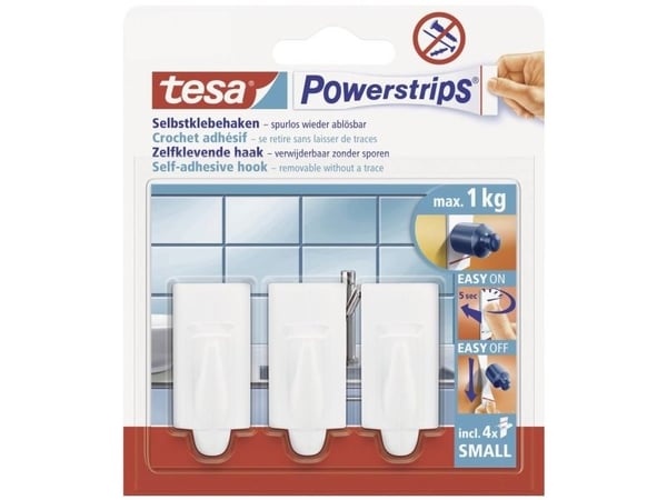 TESA 57559-00000-20, Innendørs, Håndklekrok, Hvit, Polystirol, Limstrimmel, 1 kg