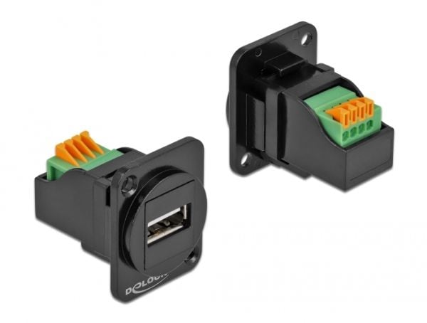 Delock D-Type Module USB 2.0 Type-A female to terminal block - Påknipsbar mulighetsmodulfrontplate - panelmonterbar - USB 2.0 Type A - svart