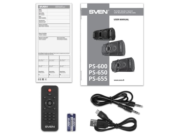 SVEN PS-655 kaiutin, musta (50W, TWS, Bluetooth, FM, USB, Micro SD, LED-näyttö, RC, 2x4400mA*h); SV-020163