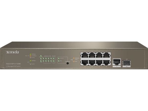 Tenda TEG5310P-8-150W, Hallittu, L3, Gigabit Ethernet (10/100/1000), Power over Ethernet -tuki, Telineasennus, Seinäkiinnitteinen