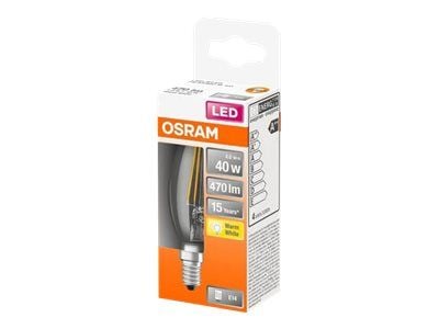 OSRAM - LED-filamentlyspære - form: mini-stearinlys - klar finish - E14 - 4 W (ekvivalent 40 W) - klasse E - varmt hvitt lys - 2700 K
