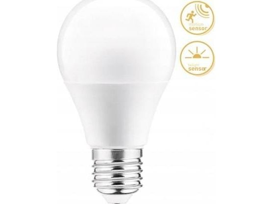 LED-pære GTV E27 10W A60, 810 lm, 3000K, mikrobølgesensor & skumringssensor LD-A60CM3-10W