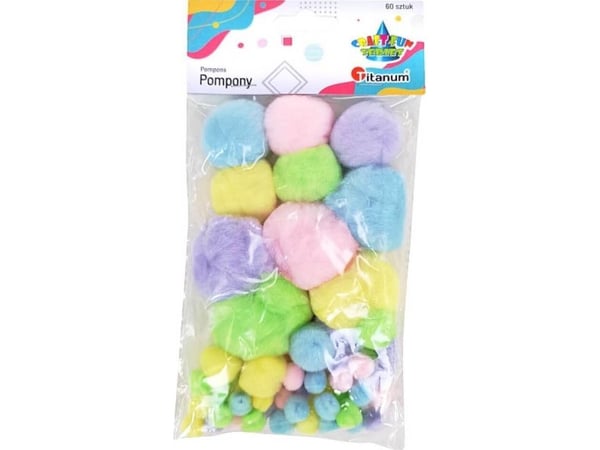 Titanum akrylpom-ponger i mix pastellfarger 60 stk