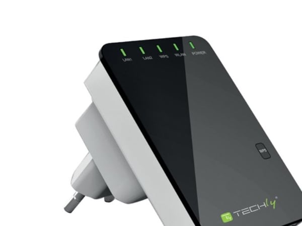 Techly I-WL-REPEATER2, Wi-Fi 4 (802.11n), Ethernet LAN, Musta, Valkoinen