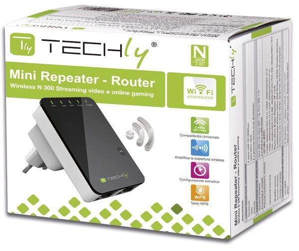 Techly 301078 Trådløs minirouter / signalforsterker 802.11n 300 Mbps, over-the-air