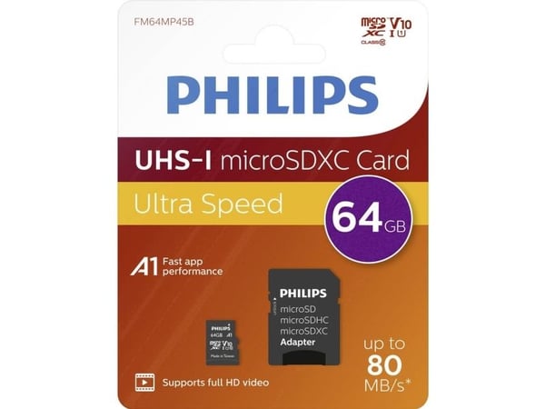 Philips - Flashminnekort (microSDXC til SD-adapter inkludert) - Class 10 - microSDXC