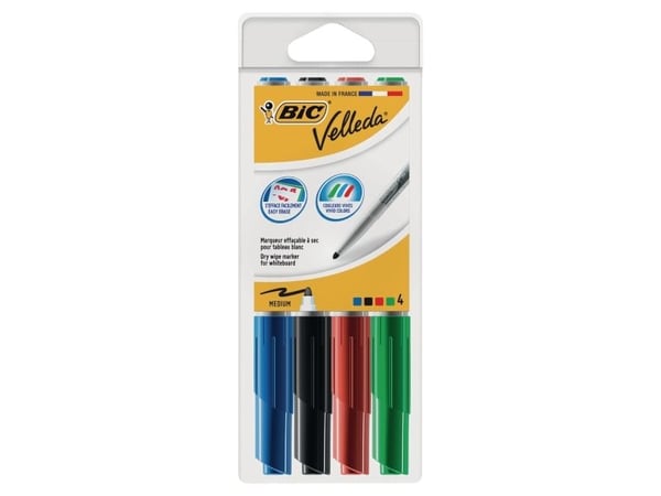 BIC VELLEDA 1741 - Markør - for whiteboard - svart, rød, blå, grønn - ketonbasert blekk - 1.4 mm - medium (en pakke 4)