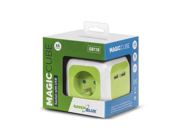 GreenBlue GB118 MagicCube nelinkertainen pistorasia, 2 USB-tuloa 1.4m