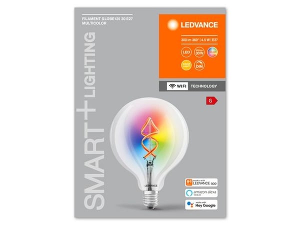 LEDVANCE SMART+ - LED-filamentlyspære - form: globus - E27 - 4.5 W (ekvivalent 30 W) - klasse G - varmt hvitt lys - 2700 K - gjennomsiktig