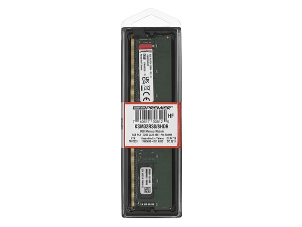 Kingston Server Premier - DDR4 - modul - 8 GB - DIMM 288-pin - 3200 MHz / PC4-25600 - CL22 - 1.2 V - registrert med paritet - ECC